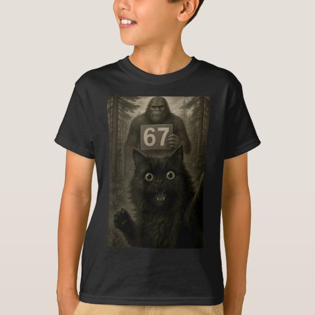 T-shirt Cat Selfie 67 Meme Six Seven Funny Bigfoot  (Devant)