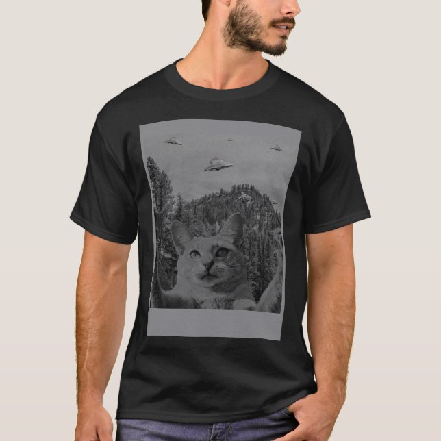 T-shirt Cat Selfie Mème OVNI Savant Conspiration Alien Sci (Devant)