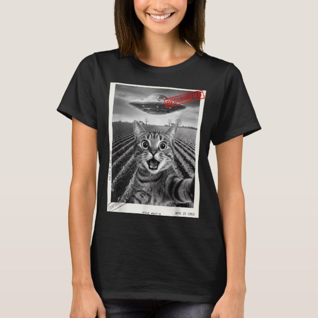 T-shirt Cat Selfie Ufo Alien Funny Surprised Cat Meme Men  (Devant)