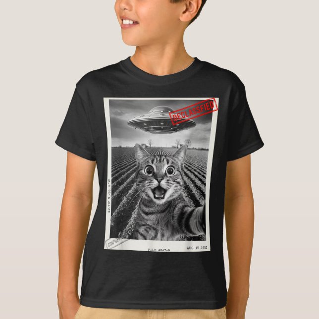 T-shirt Cat Selfie Ufo Alien Funny Surprised Cat Meme Men  (Devant)