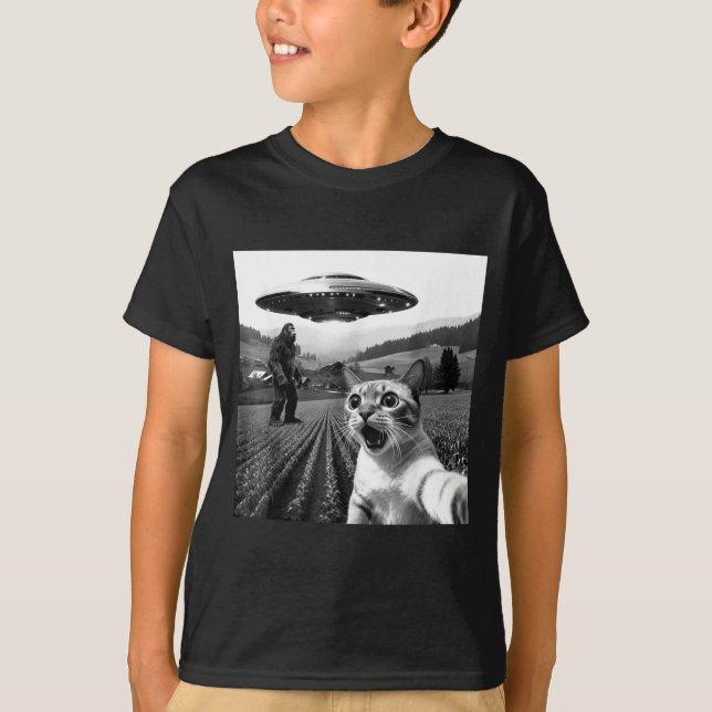 T-shirt Cat Selfie With Alien Ufo Funny Cat Alien Bigfoot  (Devant)