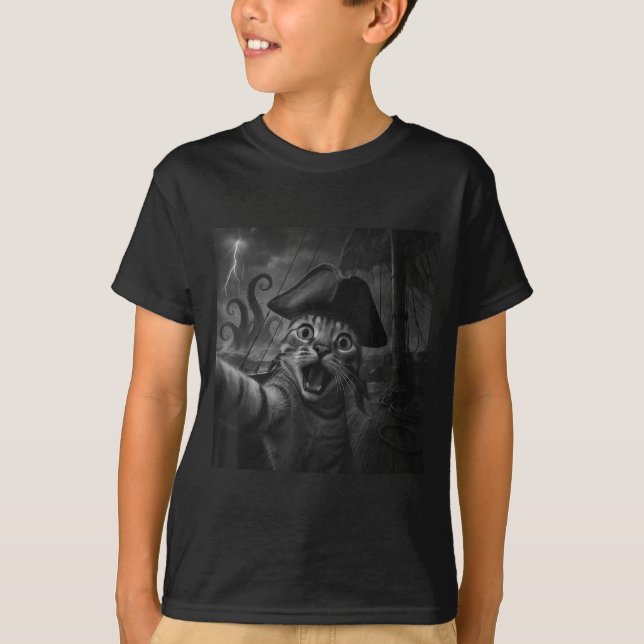 T-shirt Cat Selfie With Kraken Octopus Funny Meme Men Wome (Devant)