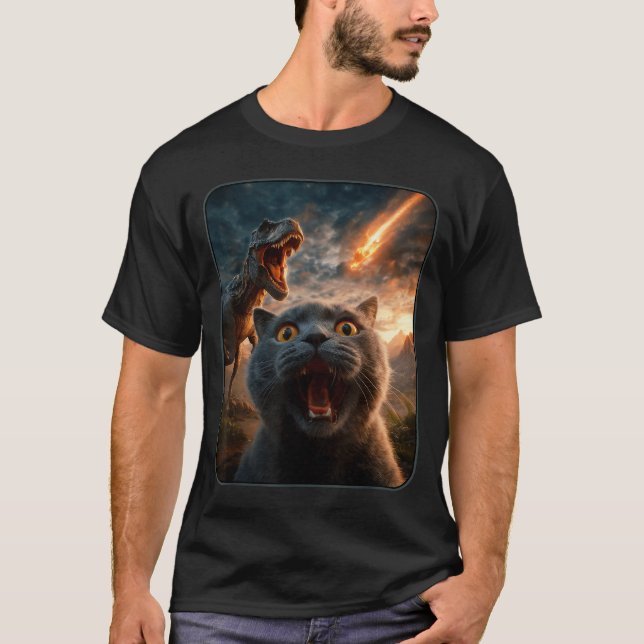 T-shirt Cat Selfie With T-rex Dinosaur Funny Cat T Rex Shi (Devant)