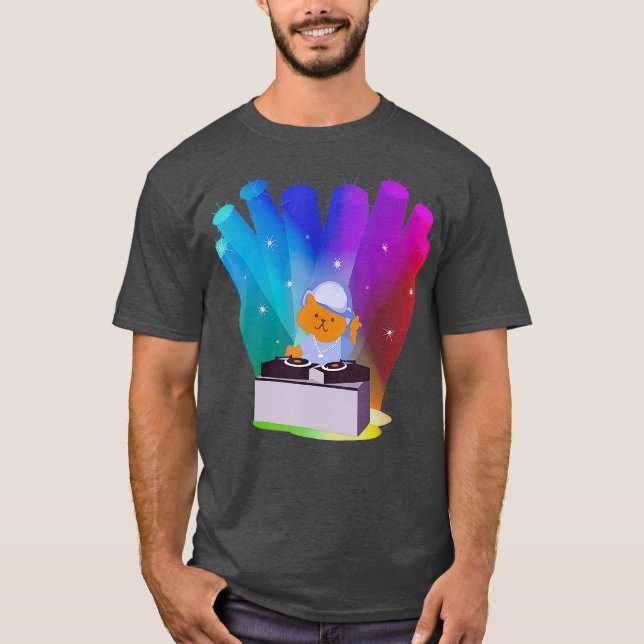 T-shirt Cat Shirt Rainbow DJ Cat (Devant)
