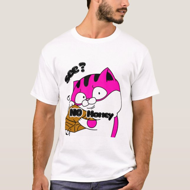 T-shirt Cat Showing Purse Saying “See No Money” Funny Cute (Devant)