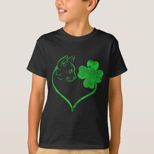 T-shirt Cat Silhouette Shamrock St Patricks Day Kitten Lov (Devant)