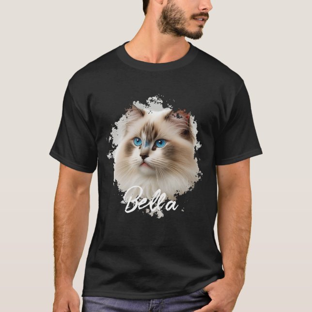 T-shirt Cat Simple Moderne Typographie Cool Nom et photo (Devant)