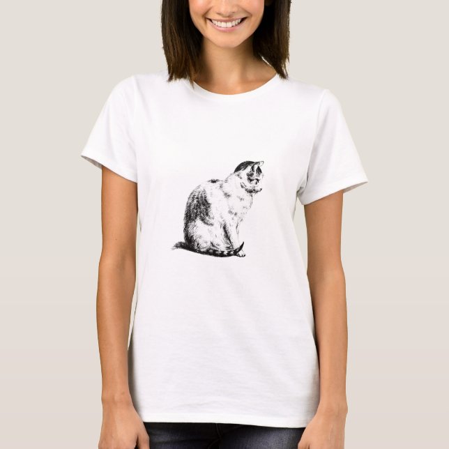T-shirt Cat sitting, to the right - art by Jean Bernard (Devant)