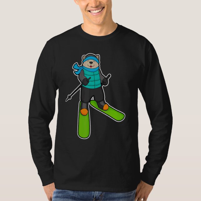 T-shirt Cat Skier Ski Winter sports (Devant)