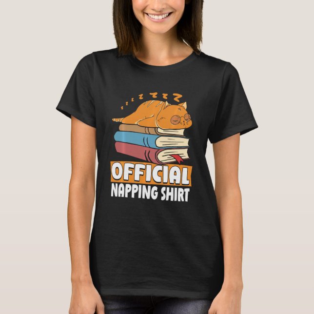 T-shirt Cat Sleeping Napping ver livre lecture Lover B (Devant)