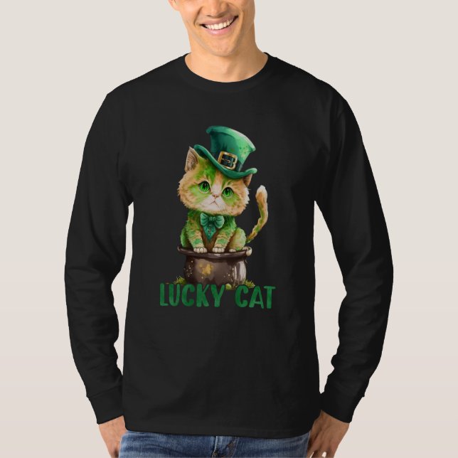 T-shirt Cat St Patrick Leprechaun Shamrock Irish Lucky Cat (Devant)