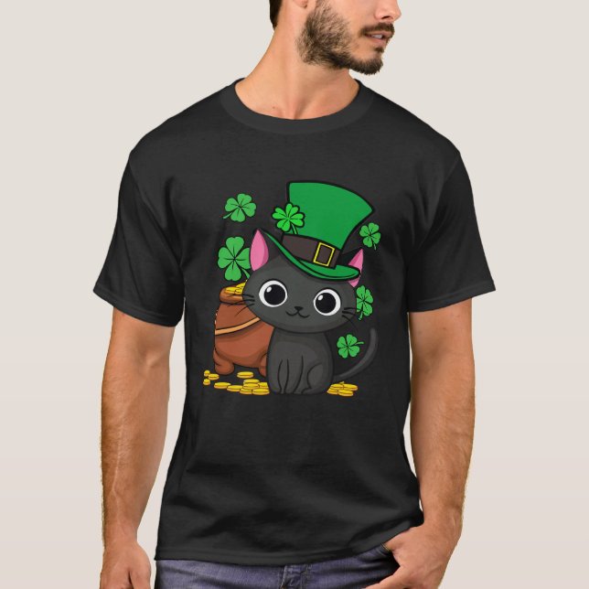 T-shirt Cat St Patricks Day Leprechaun Shamrock Kitten Gir (Devant)