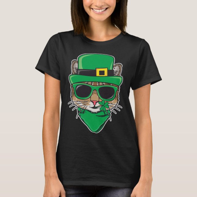 T-shirt Cat St Patricks Day Shamrock Sunglasses Irish Pats (Devant)