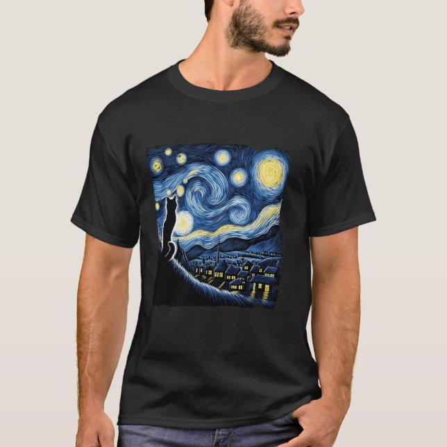 T-shirt Cat Starry Night Van Gogh Cat For Cat Lover Cat Mo (Devant)