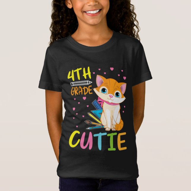 T-Shirt Cat Student Senior 4th Grade Cutie (Devant)