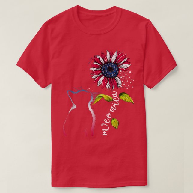 T-shirt Cat Sunflower 4th of July Meowica Merica USA Ameri (Design devant)