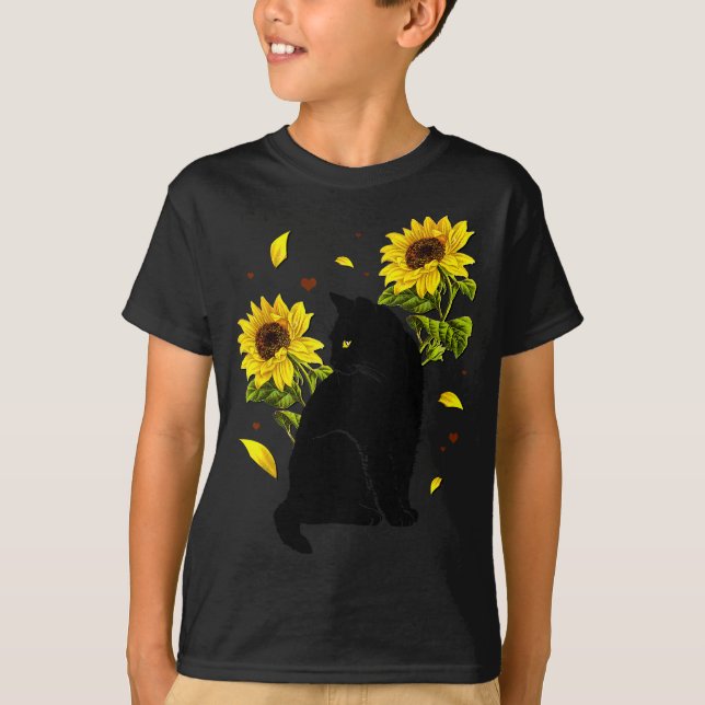 T-shirt Cat Sunflower Christmas Tree Sun Flower Cat Lover  (Devant)