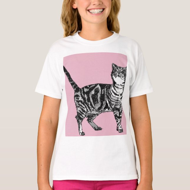 T-shirt Cat Tabby Pastel Cats Girls Rose Pink Pets (Devant)