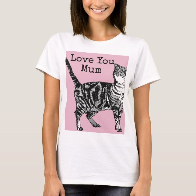 T-shirt Cat Tabby Pastel Cats Rose Pink Love Mum Mother (Devant)