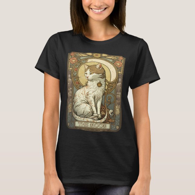 T-shirt Cat Tarot Card The Moon Tarot Card Nouveau (Devant)