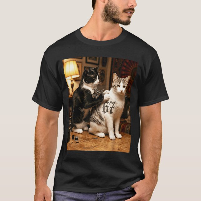 T-shirt Cat Tattoo Artist 67 Six Seven Seis Siete Brain Ro (Devant)