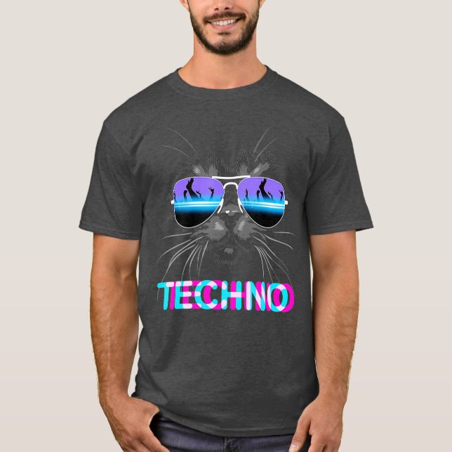 T-shirt Cat Techno DJ Electro Music (Devant)