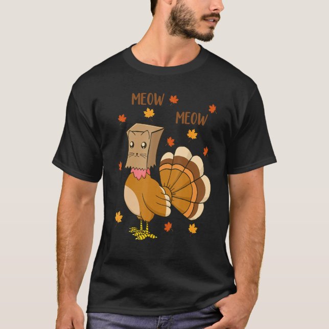 T-shirt Cat Thanksgiving  Cat Fake Meow Men Women  Turkey (Devant)