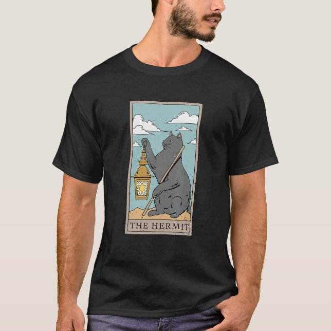 T-shirt Cat The Hermit Tarot Card pour un lecteur de carte (Devant)
