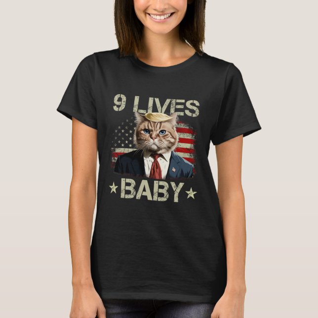 T-shirt Cat Trump 9 Lives Baby Trump 2024 Victoire remport (Devant)