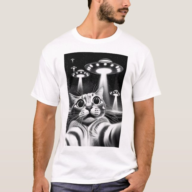 T-shirt Cat Ufo Funny Invasion Mème Retro Alien Cat Ufo S (Devant)