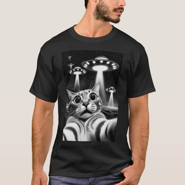 T-shirt Cat Ufo Funny Invasion Mème Retro Alien Cat Ufo Se (Devant)