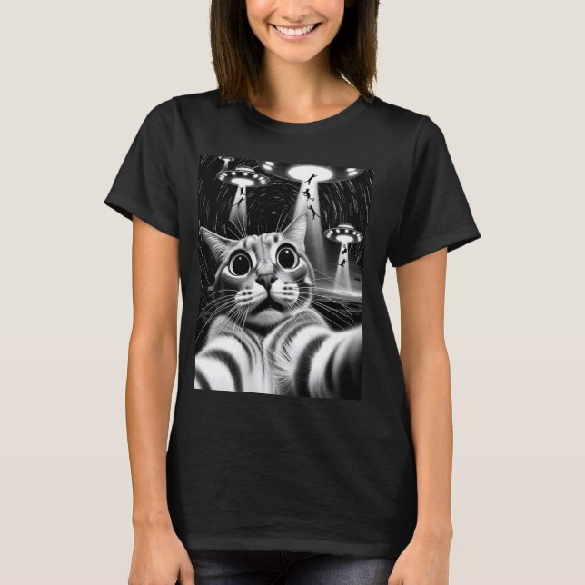 T-shirt Cat UFO Invasion Funny Chat Mème Retro Alien Cat U (Devant)