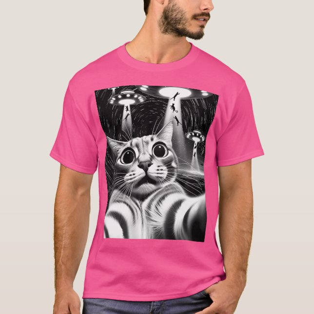 T-shirt Cat Ufo Invasion Funny Chat Mème Retro Alien Cat U (Devant)