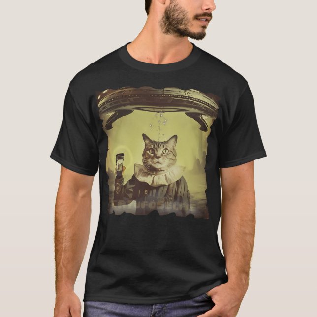 T-shirt Cat Ufo Selfie Invasion (Devant)