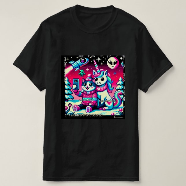T-shirt Cat & Unicorn OVNI Selfie: Big Meeting #7 (Design devant)