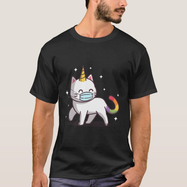 T-shirt Cat Unicorn Rainbow Face Masque drôle Chat Meowgic (Devant)