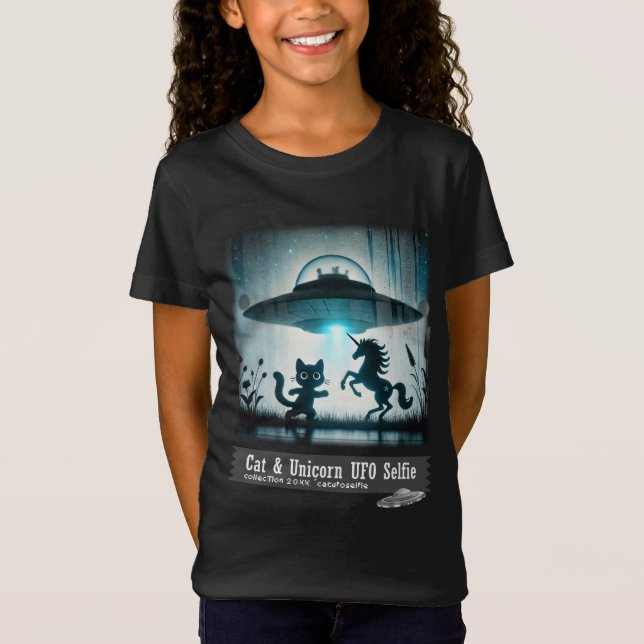 T-Shirt Cat & Unicorn UFO Selfie : Alien Ship (enfants) #0 (Devant)