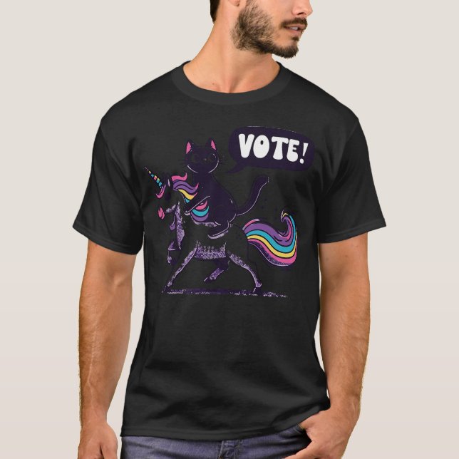 T-shirt Cat Unicorn vote Kamala Harris 2024 Election Joke  (Devant)