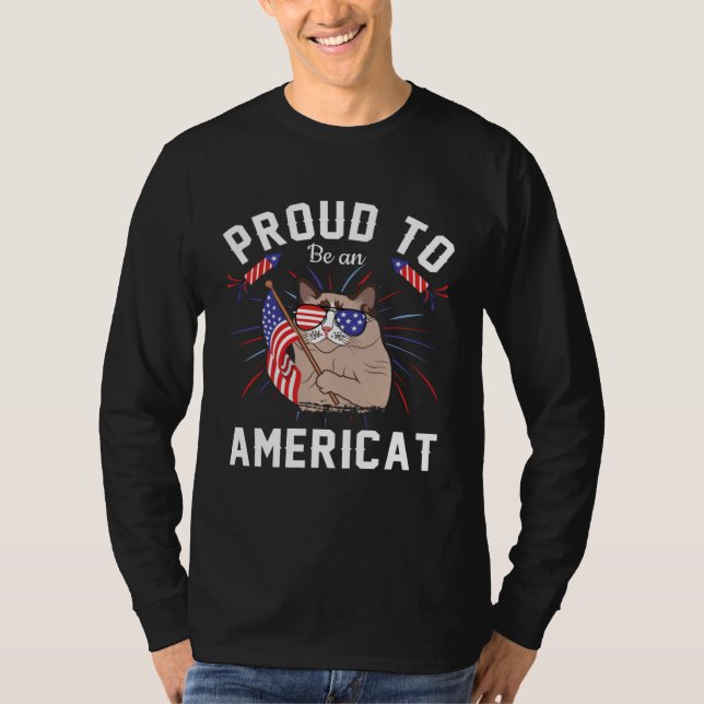 T-shirt Cat US Flag Sunglasses Proud To Be An Americat (Devant)