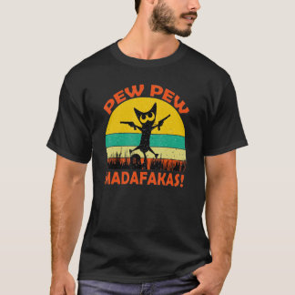 T-shirt Cat Vintage PewPewPew Madafakas Cat Crazy Pew Blac