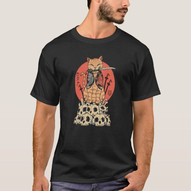 T-shirt Cat Warrior Skulls (Devant)