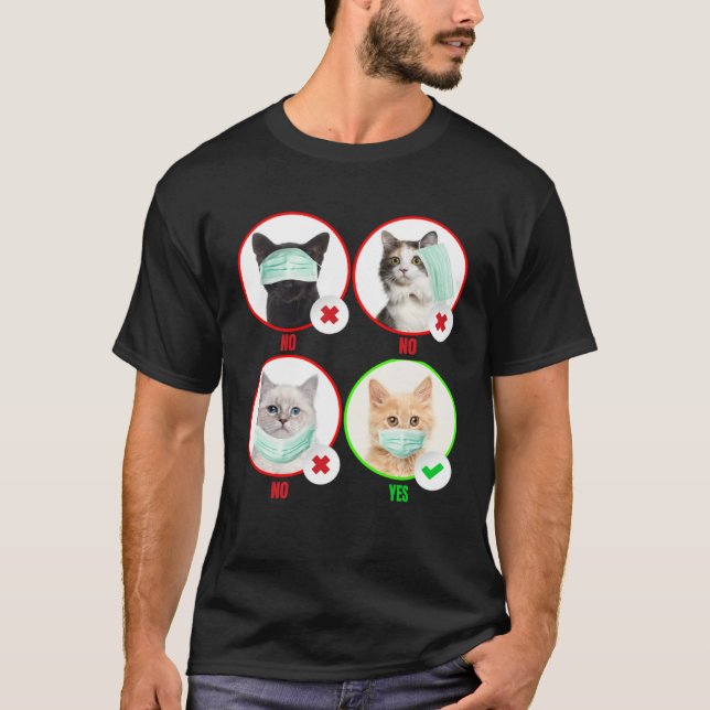 T-shirt Cat Wear Face Mask Right  Cat  Social Distance (Devant)