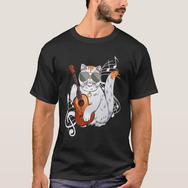 T-shirt Cat wearing sunglasses playing Guitar Guitarist (Devant)