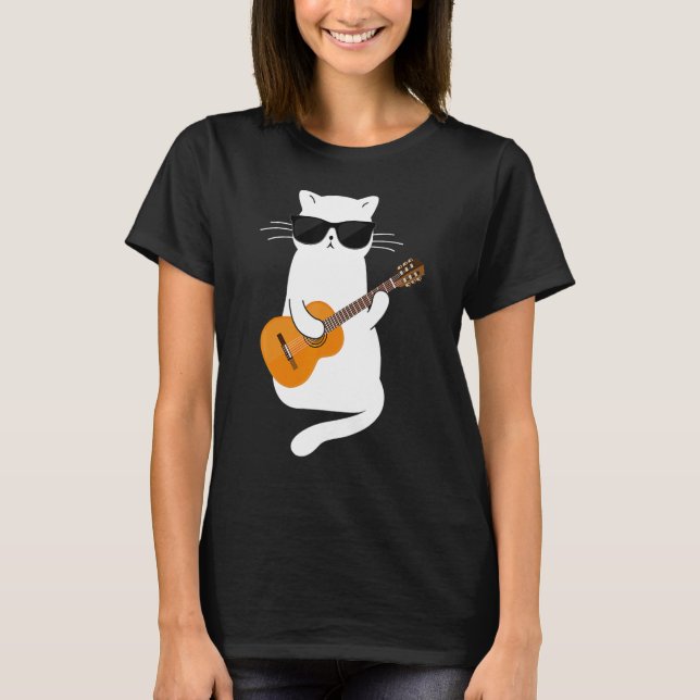 T-shirt Cat wearing sunglasses playing Guitar Guitarist (Devant)
