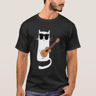 T-shirt Cat Wearing Sunglasses Playing Ukulele