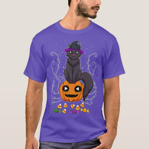 T-shirt Cat Witch Lazy Halloween Costume Cute Pumpkin Cand