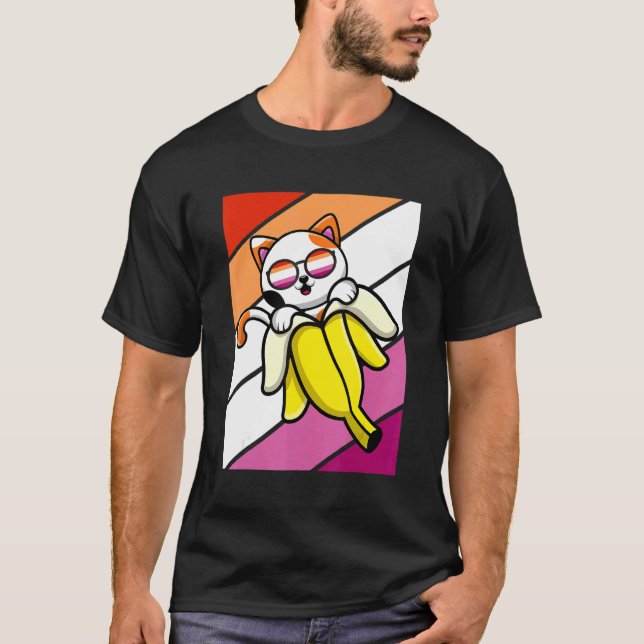T-shirt Cat With Banana Pride Lesbian Flag LGBTQ Proud All (Devant)