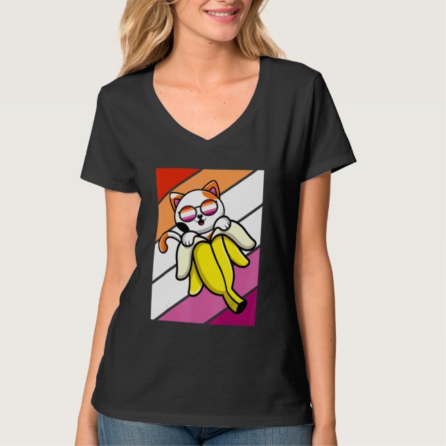 T-shirt Cat With Banana Pride Lesbian Flag LGBTQ Proud All (Devant)