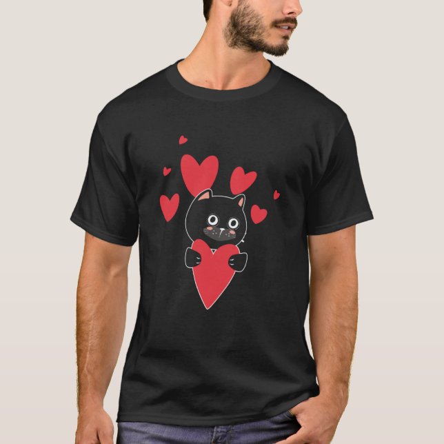T-shirt Cat With Heart Relationship Love Romantic Valentin (Devant)