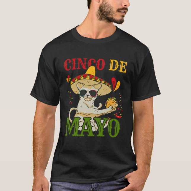 T-shirt Cat With Mexican Hat And Taco  5 Cinco De Mayo (Devant)